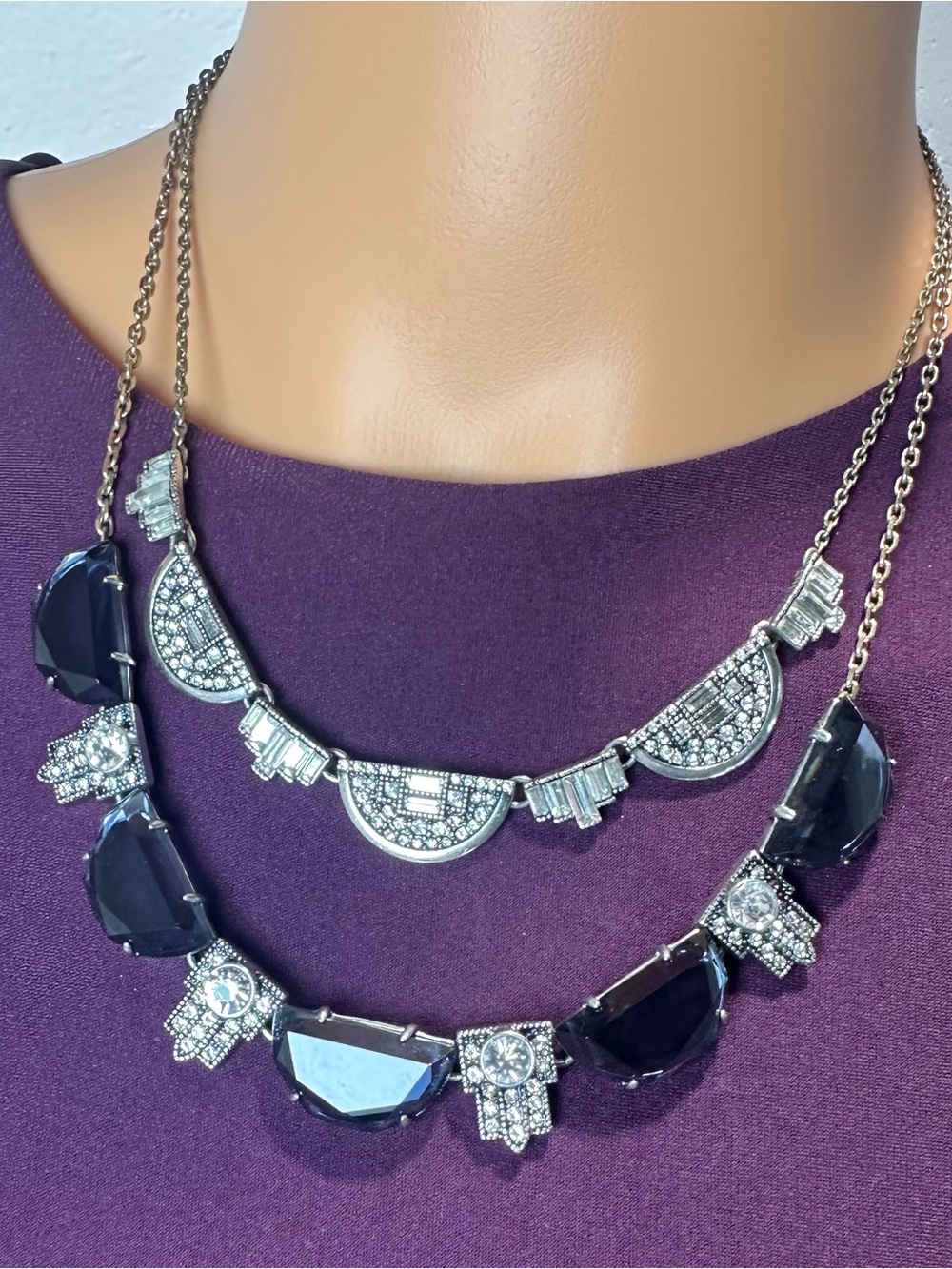 Chloe + Isabel Grand Cabaret Two-Row Convertible Statement Necklace Blue Art Dec